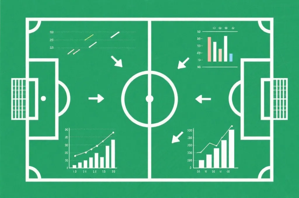 Abstract editorial football tactics and statistical graphs