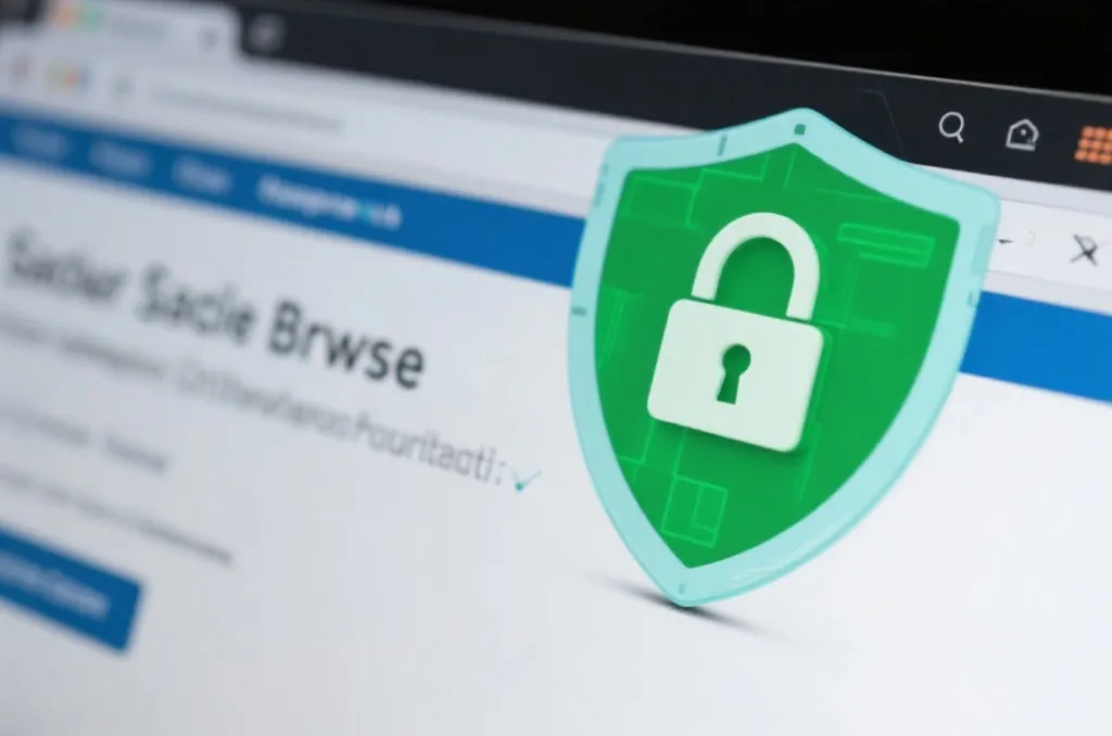 A secure web browser interface with a prominent green padlock icon and a digital shield